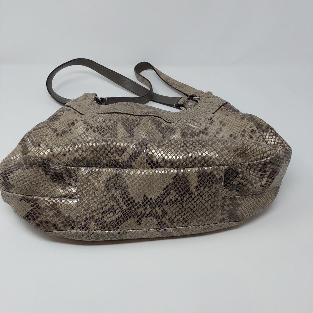 Coach Python Print Leather Hobo Shoulder Bag Gray Snake Embossed Purse - Picture 10 of 10